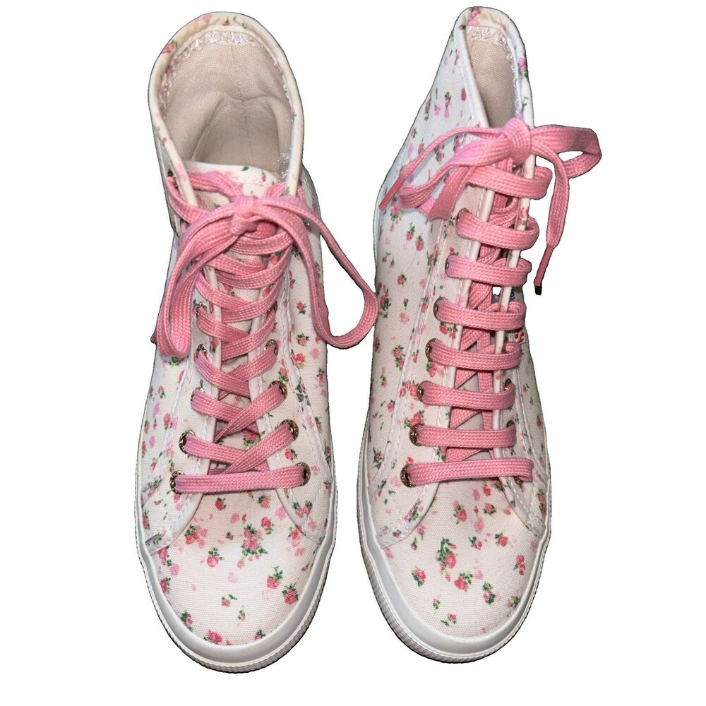 Superga Women's Floral Print High- Top Sneakers In White/Pink Mens 6.5m Women 8w